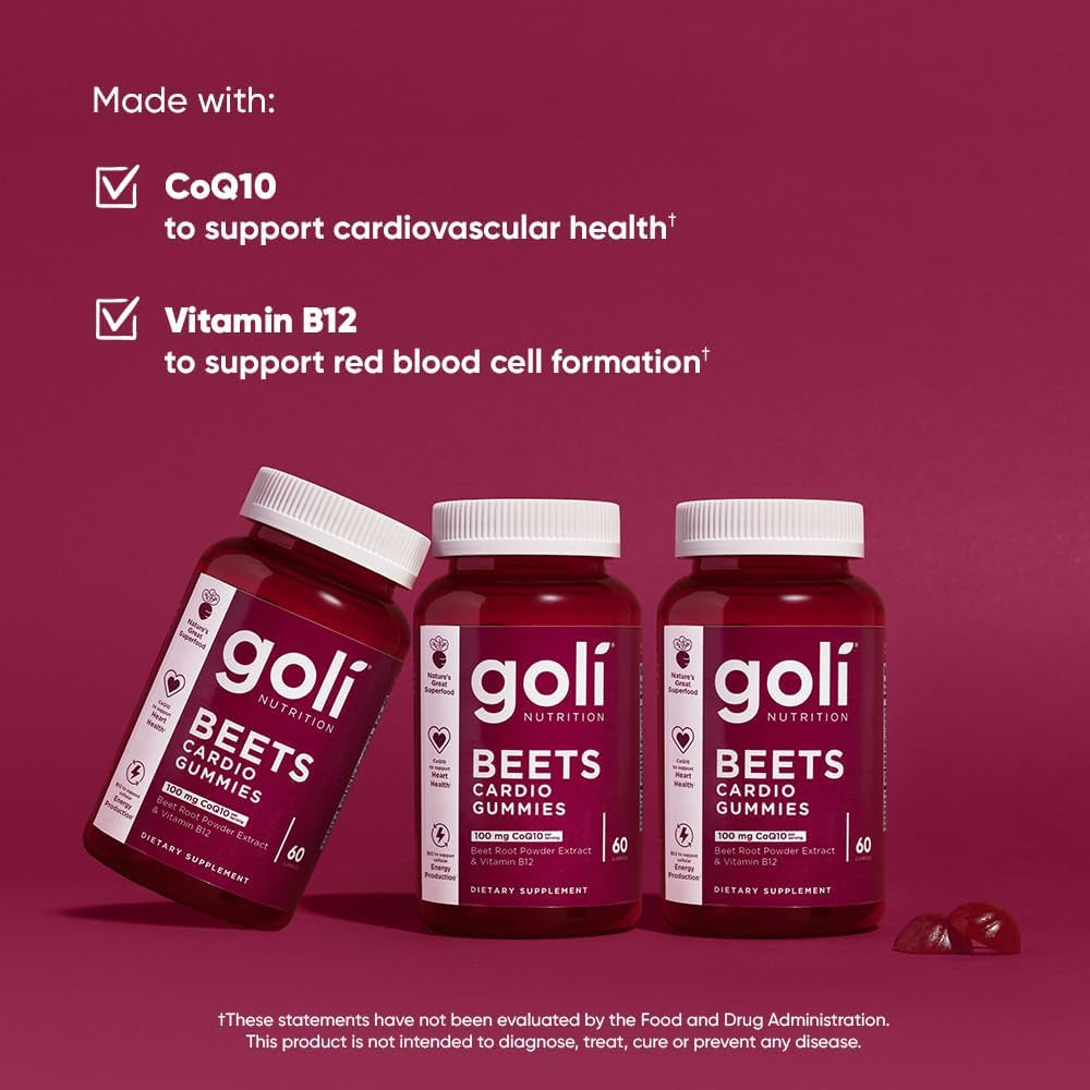 Beets Cardio Gummies - 60 Count, Packed with 100mg CoQ10 & Beet Root Extract - Gluten-Free, Vegan, Non-GMO Superfood for Heart Health