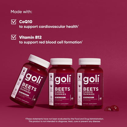 Beets Cardio Gummies - 60 Count, Packed with 100mg CoQ10 & Beet Root Extract - Gluten-Free, Vegan, Non-GMO Superfood for Heart Health