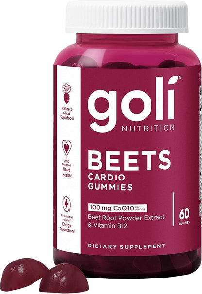 Beets Cardio Gummies - 60 Count, Packed with 100mg CoQ10 & Beet Root Extract - Gluten-Free, Vegan, Non-GMO Superfood for Heart Health
