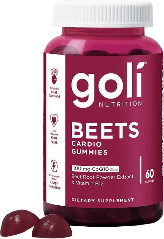 Beets Cardio Gummies - 60 Count, Packed with 100mg CoQ10 & Beet Root Extract - Gluten-Free, Vegan, Non-GMO Superfood for Heart Health
