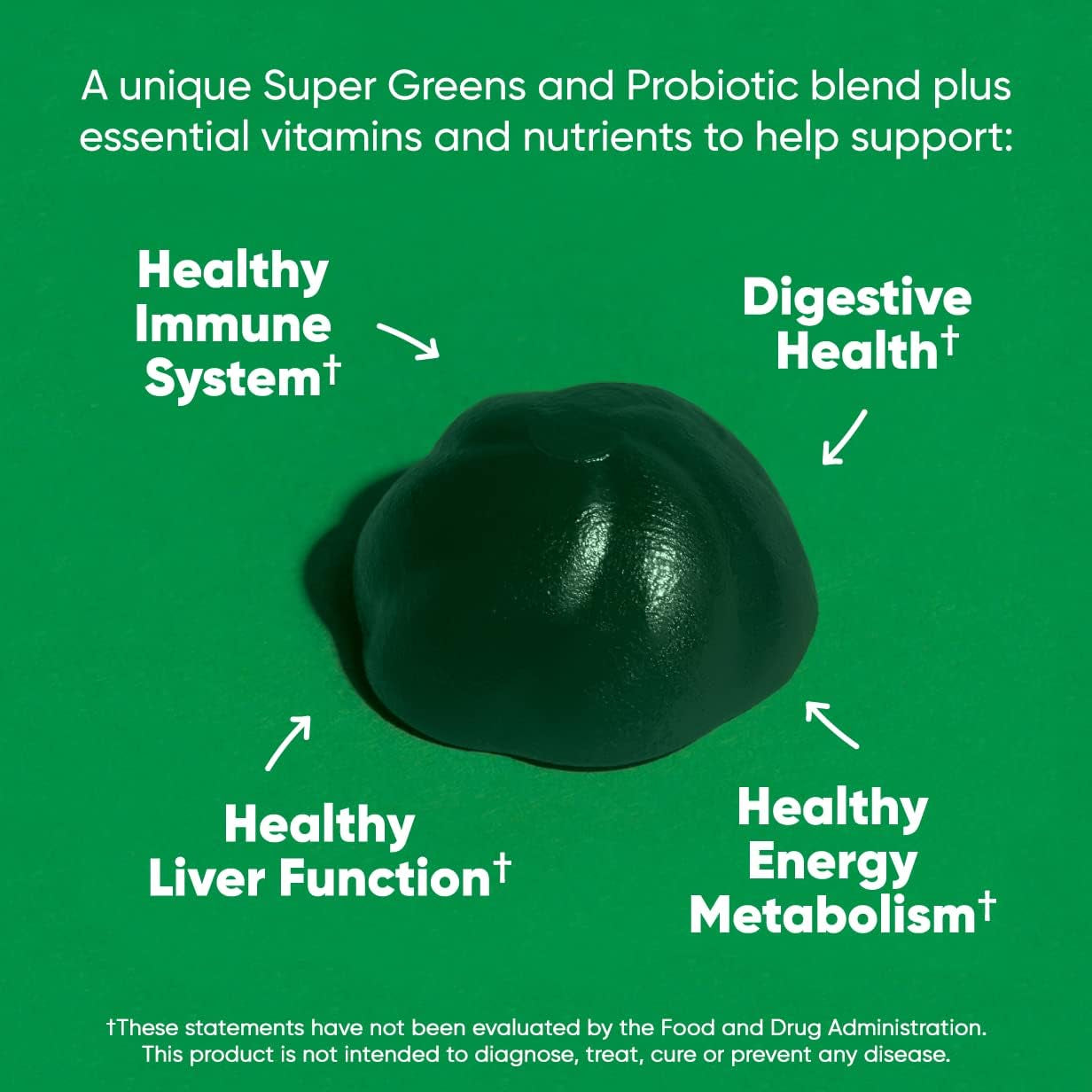 Supergreen Vitamin Gummy - 60 Vegan Gummies Packed with Essential Vitamins & Minerals - Gluten-Free & Gelatin-Free for Optimal Health