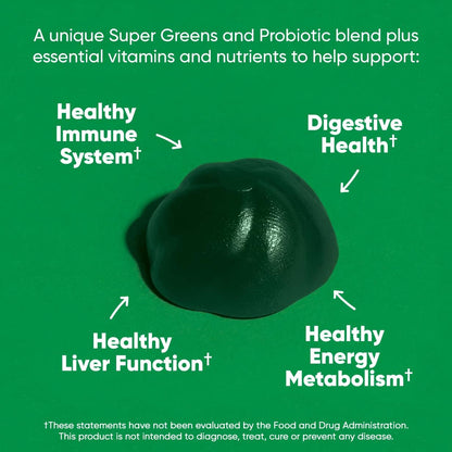 Supergreen Vitamin Gummy - 60 Vegan Gummies Packed with Essential Vitamins & Minerals - Gluten-Free & Gelatin-Free for Optimal Health